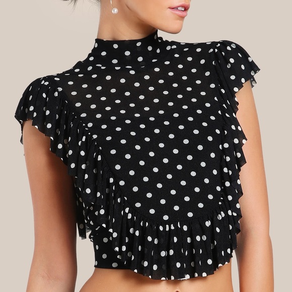 Tops - 🆕⚡️⚡️HP🏆Ruffle trim tie back polka dot blouse